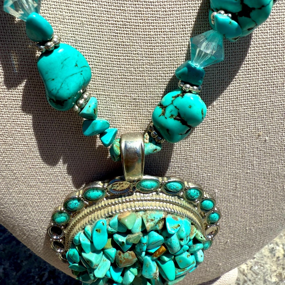 Turquoise Nuggets and Pendant Necklace - Picture 9 of 14